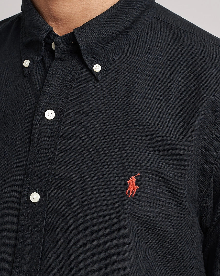 Polo Ralph Lauren Black Oxford Shirt – Garment-dyed premium cotton, slim-fit, button-down collar, versatile for business or casual styling